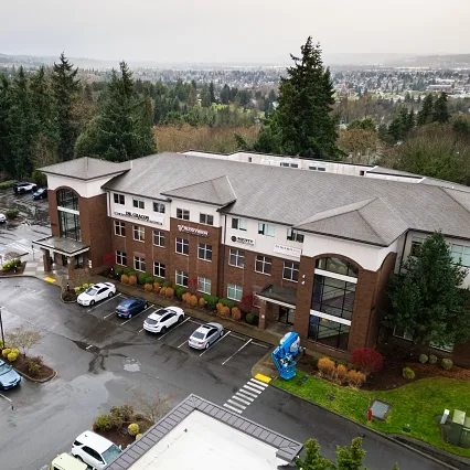 Drone shot of the Rudd Vision building exterior
